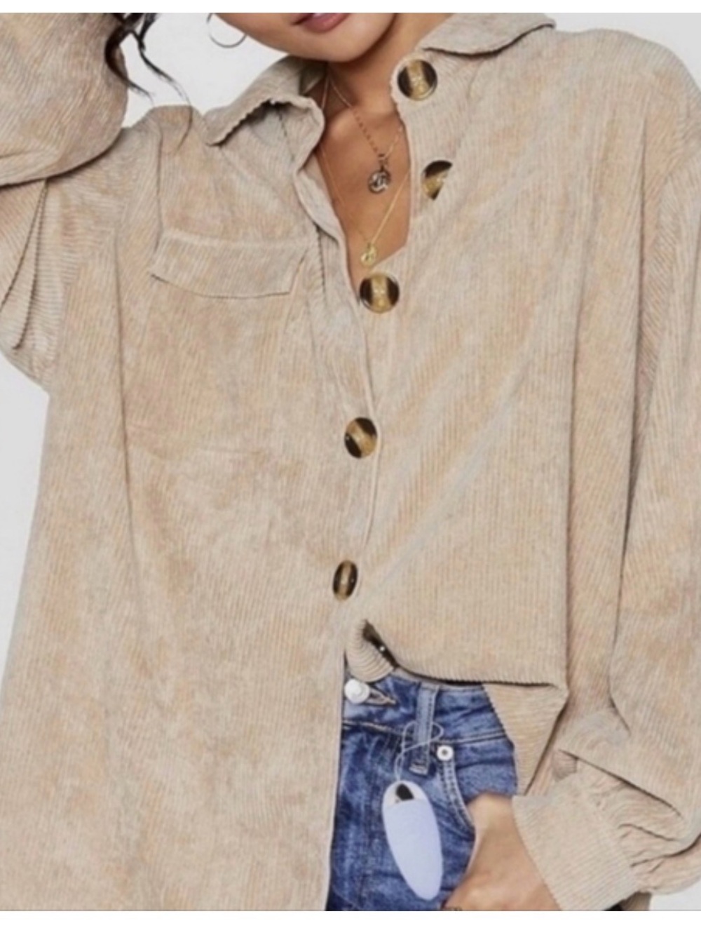 Nasty Gal Beige Corduroy Shacket
